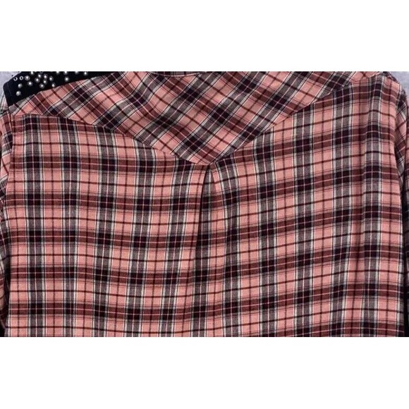 Maison Scotch Western Shirt Womens 3 Mixed Plaid Smiley Pockets Studded US 8 - Picture 9 of 15